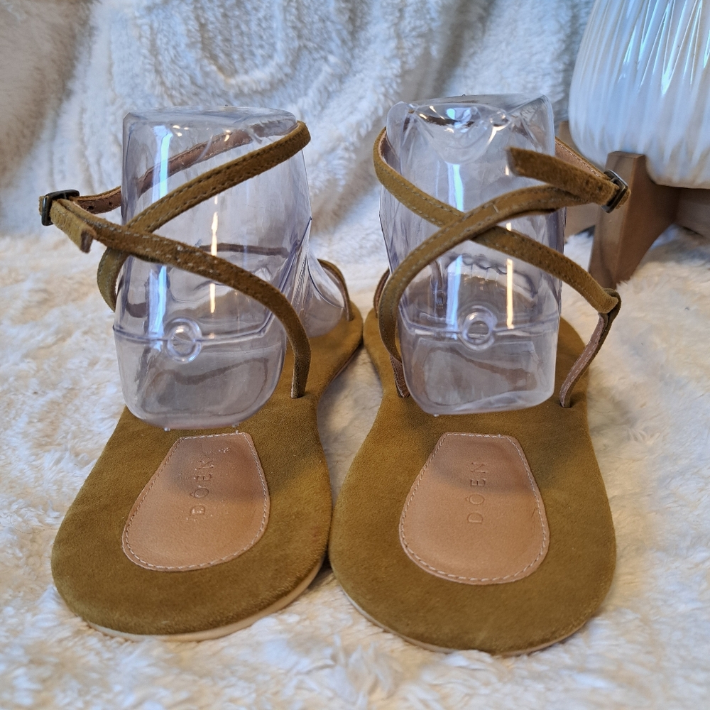 Doen Bare Sandals Strappy Leather Flat Toe Strap Minimalist Oak Tan Sz  41/ 10.5 - Picture 14 of 15